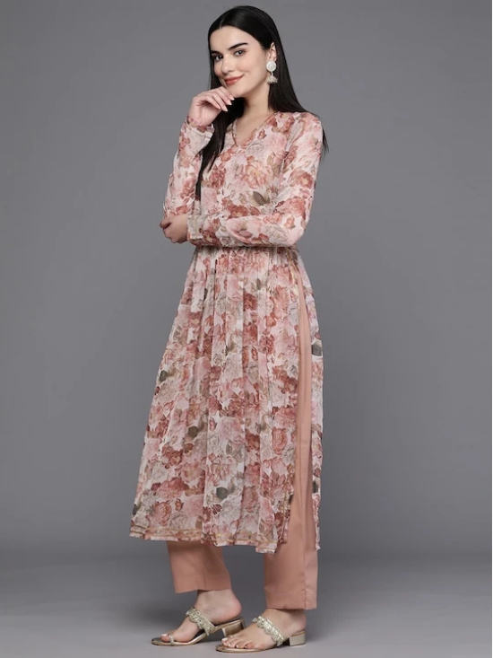 Women Floral Printed Pleated Gotta Patti Kurta with Trousers