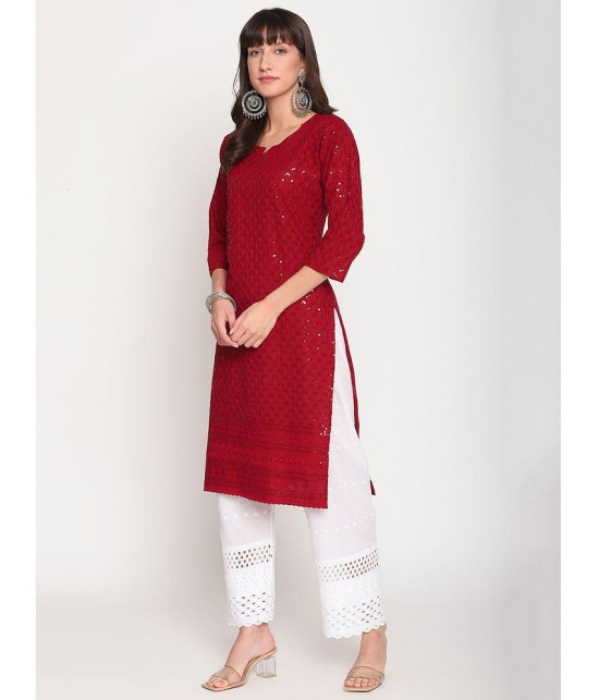 Queenley - Maroon Cotton Women's Straight Kurti ( Pack of 1 ) - XXL