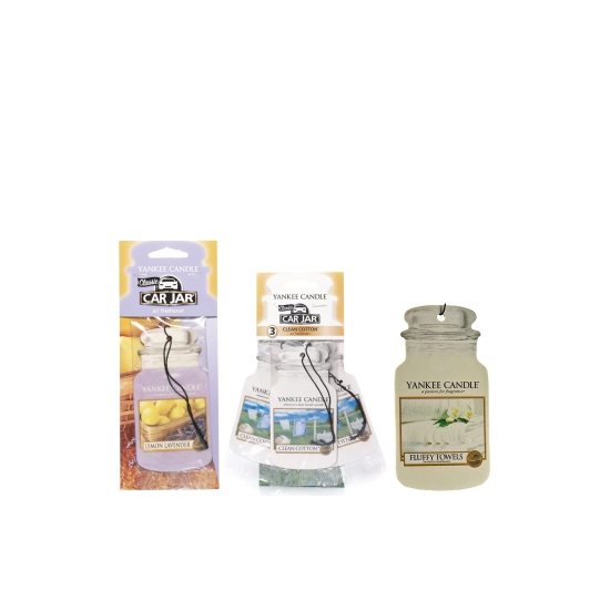 Yankee Candle Car Jar Air Freshener - Pk of 3 - Clean Cotton, Fluffy Towels, and Lemon Lavender