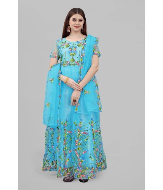 Apnisha - Turquoise Anarkali Net Womens Semi Stitched Ethnic Gown ( Pack of 1 ) - None