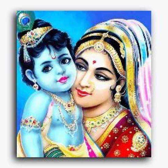 Yashoda Maiyaa pampering baby Krishna - Janmasthami-MDF Frame / 22x24 inch / 32 Palette