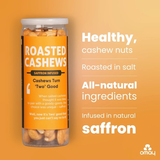 Omay Foods Roasted Cashews - Saffron Infused, 150 gm Jar (Pack of 2)