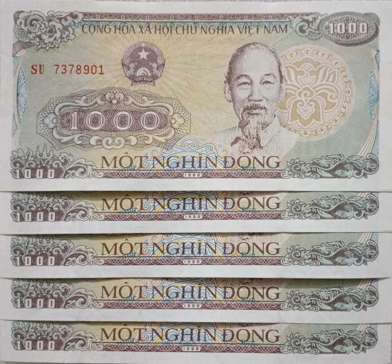 Hop n Shop - Vietnam 1000 Dong Serial 5 Gem UNC 5 Paper currency & Bank notes