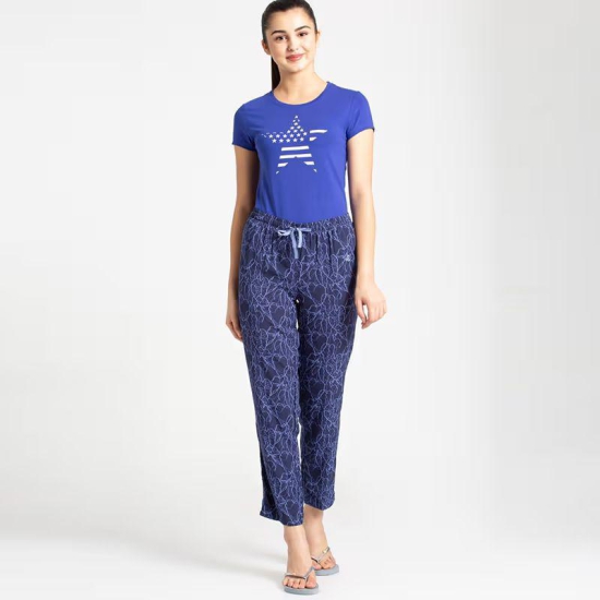 Jockey Women`s Relax Lounge/Sleepwear Pyjama Prints Woven Long Pant Style Number-RX02-S / Iris Blue