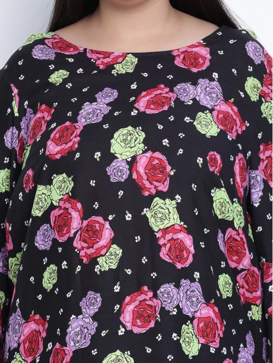 Oxolloxo Black & Pink Floral Crepe Regular Top