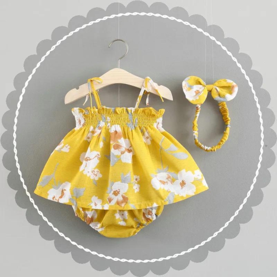 Baby Flower Dress (with headband)-Yellow / 12 to 18 Months