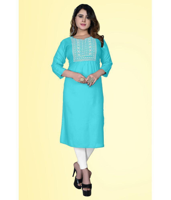 HAYA - Light Blue Rayon Women's Straight Kurti ( Pack of 1 ) - None