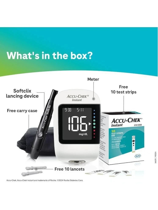 Accu-Chek Instant Blood Glucose Glucometer with Vial of 10 Strips, 10 Lancets & Lancing Device