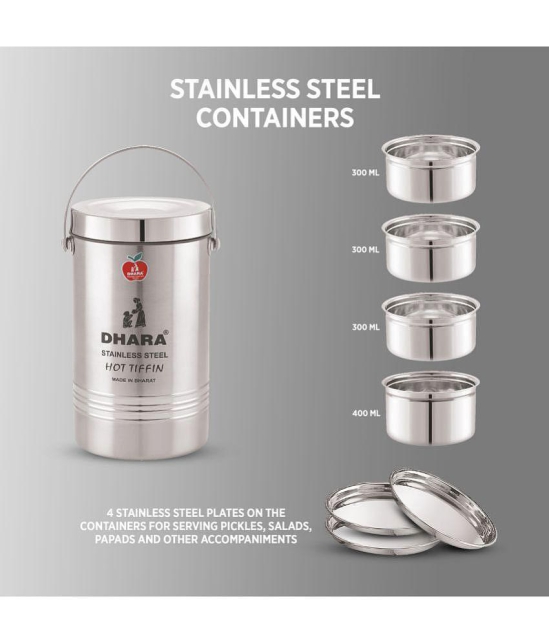 Dhara Stainless Steel Mazaana MEDIUM Silver Steel Thermoware Casserole ( Set of 1 , 1300 mL ) - Silver