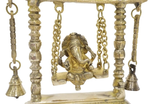 Antique Brass Ganesh on Jhula with bell| Antique Figurine | Brass Work | Indian Festival Celebration | Home Essentials