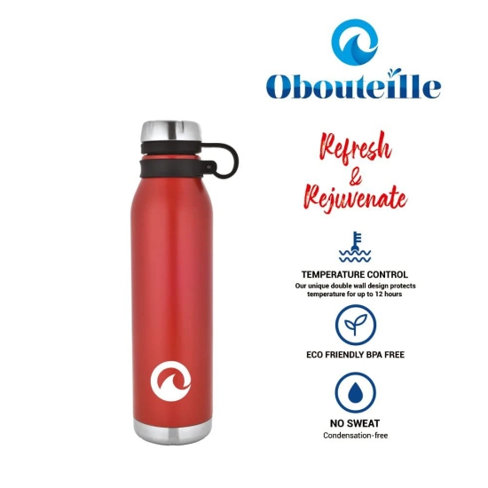 Obouteille Ruby Red Stainless Steel 750 ml Vacuum Insulated Leak Proof Flask Water Bottle for School/Home/Kitchen/Office/Work/Gym/Outdoor/Exercise/Yoga/Camping/Boys/Girls/Kids/Adults