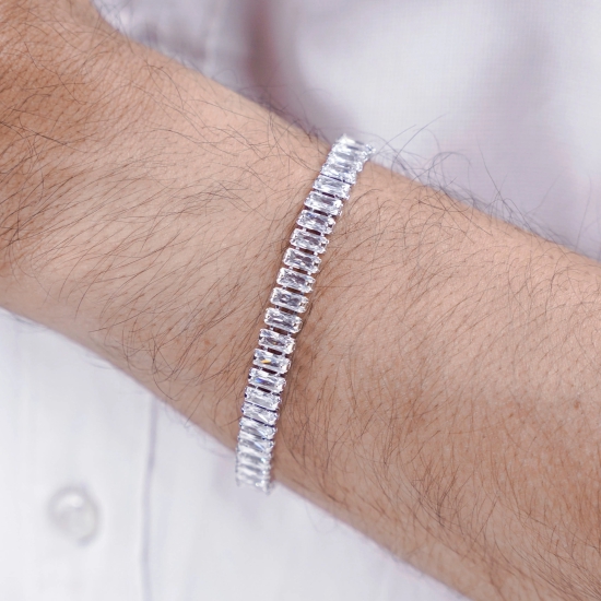 Adhik Diamond Mens Bracelet-Silver