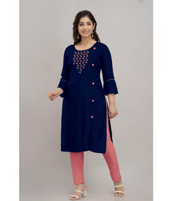 Kapadia - Navy Front Slit Rayon Women''s Stitched Salwar Suit ( Pack of 1 ) - None