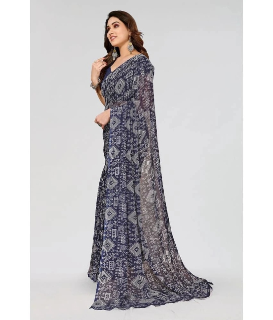 Anand Georgette Printed Saree With Blouse Piece - Blue ( Pack of 1 ) - Blue