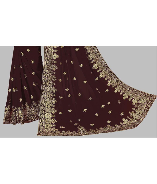 Om Shantam Sarees - Coffee Georgette Saree With Blouse Piece ( Pack of 1 ) - Coffee