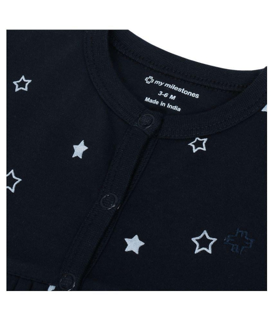 My Milestones T-shirt Half Sleeves Girls Navy Blue Stars /Pink Stripes-2Pc Pack - 3-6M - None