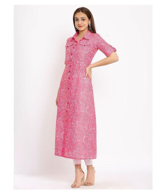 FabbibaPrints - Pink Cotton Blend Women's A-line Kurti ( Pack of 1 ) - S