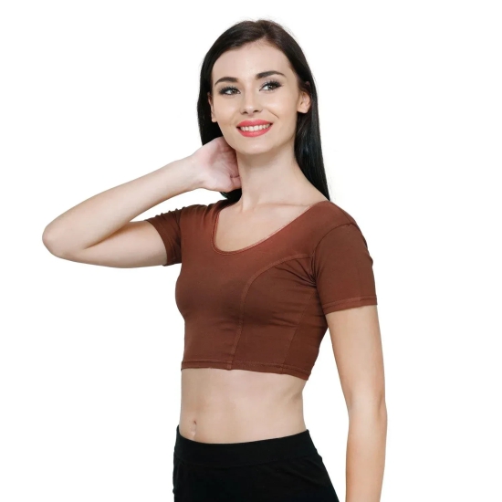 Vami Women's Cotton Stretchable Readymade Blouses - Chocolate Truffle M