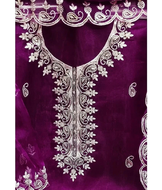 Gazal Fashions Unstitched Organza Embroidered Dress Material - Purple ( Pack of 1 ) - Purple