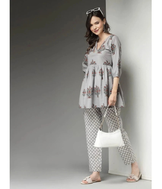 Stylum Dark Grey Printed Pant Top Set - None