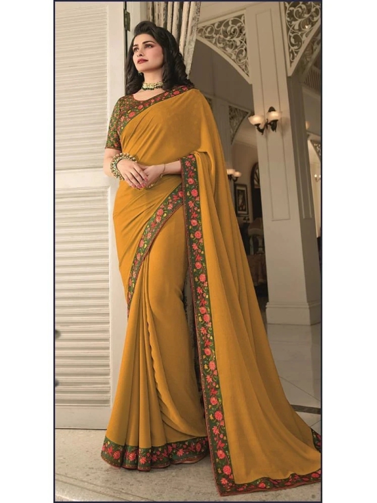 Gazal Fashions Georgette Printed Saree With Blouse Piece - Mustard ( Pack of 1 ) - Mustard