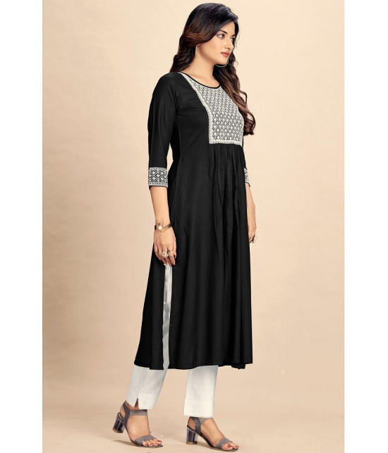 Glomee Rayon Embroidered Straight Women's Kurti - Black ( Pack of 1 ) - None