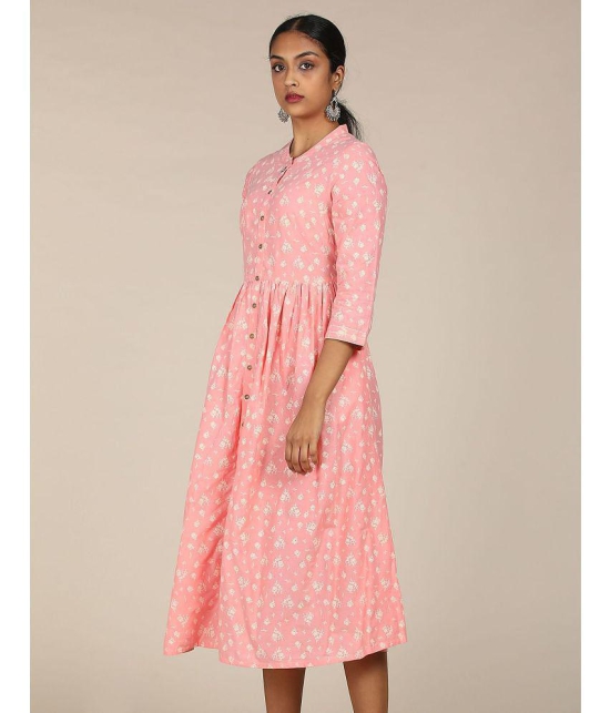 Karigari Cotton Pink Fit And Flare Dress - - S