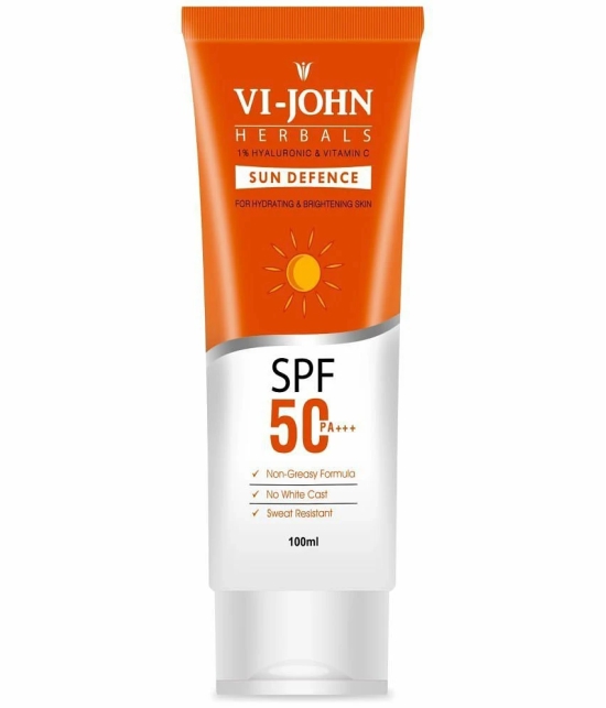 VI-JOHN Herbals Sun Defense Sunscreen SPF 50 PA+++ Broad Spectrum With Hyaluronic & Vitamin C 100ml