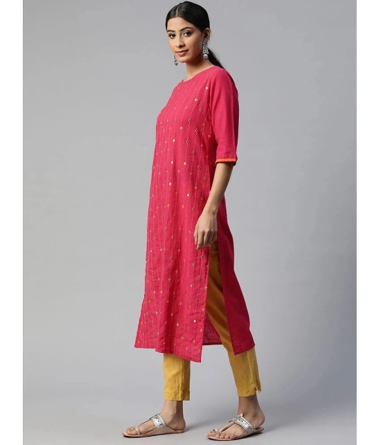 SVARCHI - Pink Cotton Womens Straight Kurti ( Pack of 1 ) - None