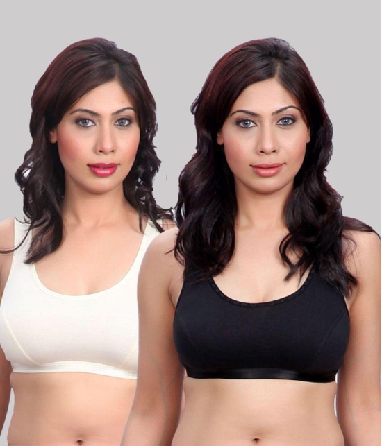 Kiran Enterprises Black Cotton Non Padded Womens Sports Bra ( Pack of 3 ) - None