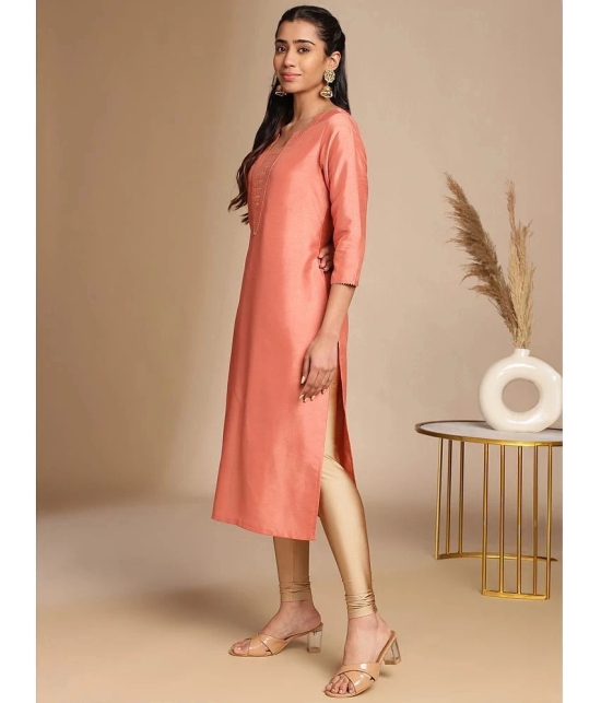 Janasya Silk Blend Solid Straight Womens Kurti - Peach ( Pack of 1 ) - None