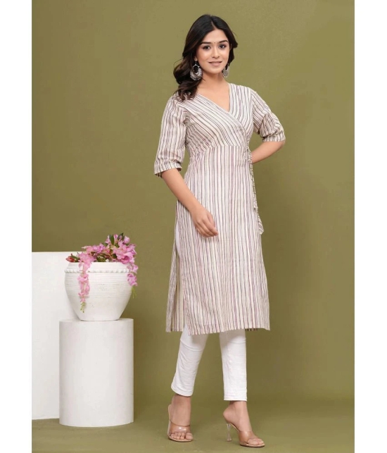 Glorious Cotton Striped Angrakha Womens Kurti - Beige ( Pack of 1 ) - None