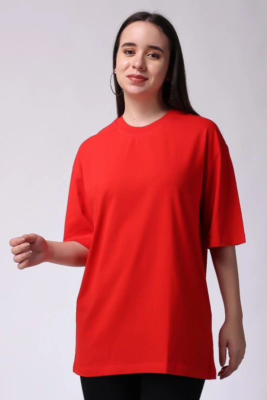 Womens Red Plain Oversized Drop Shoulder T-Shirt-M / Red