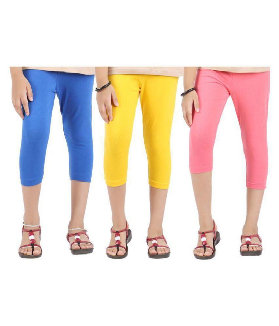 BLUE,YELLOW AND LIGHT PINK GIRLS CAPRI LEGGINGS - PACK OF 3 - 9-10 Years