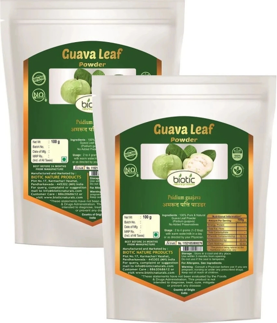 Biotic Guava Leaf Powder - Amrud Powder - Guava Powder 200 gm