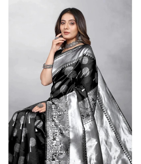 Gazal Fashions - Black Banarasi Silk Saree With Blouse Piece ( Pack of 1 ) - Black