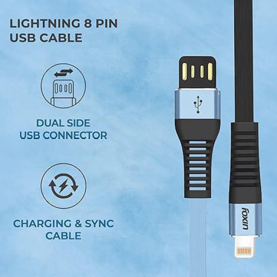 Foxin FLAT Premium USB to Type-C 1.2 MT Charge & Sync Cable Blue And Black