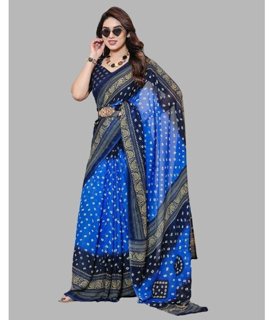 Kashvi Sarees Georgette Printed Saree With Blouse Piece - Blue ( Pack of 1 ) - Blue