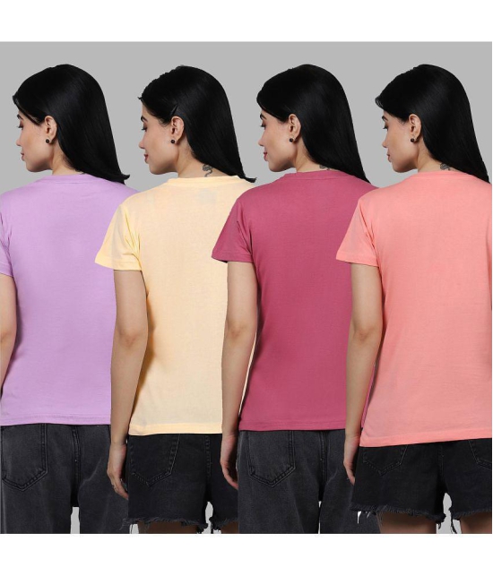 Fabflee - Multicolor Cotton Regular Fit Women''s T-Shirt ( Pack of 4 ) - None