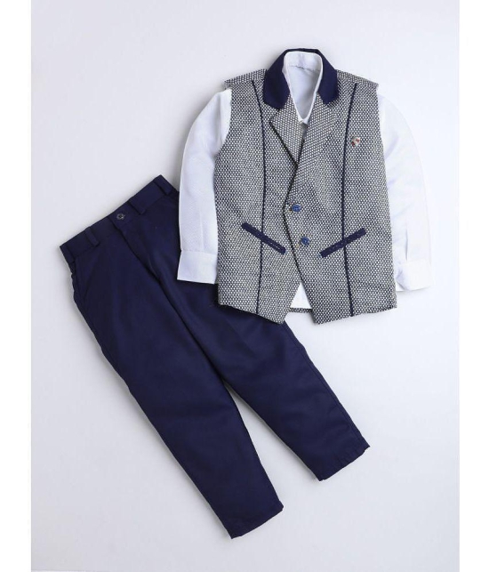 DKGF Fashion - Navy Cotton Blend Boys 2 Piece Suit ( Pack of 1 ) - None