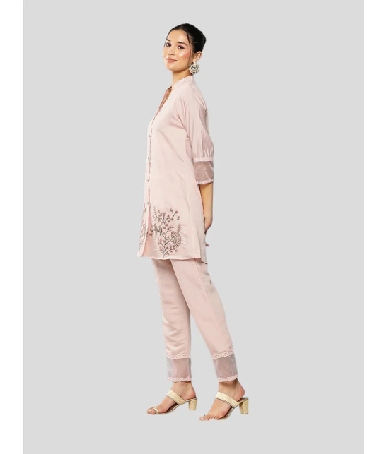 Aarika Peach Embroidered Pant Top Set - None