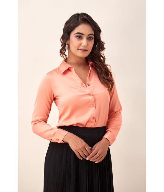 FabbibaPrints - Peach Satin Women's Shirt Style Top ( Pack of 1 ) - None