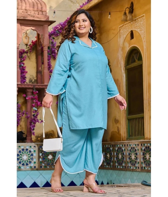 PrettyPlus by Desinoor.com Blue Solid Palazzo Top Set - None