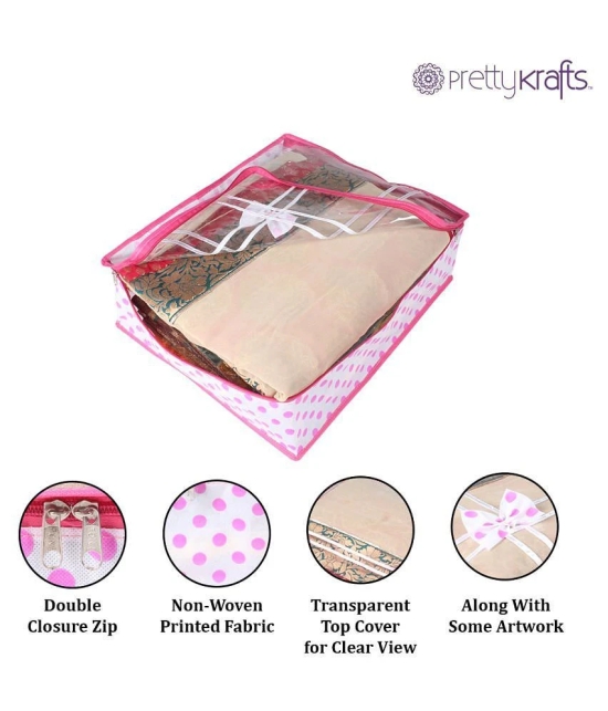 PrettyKrafts sari cover bag combo with Transparent Top with Bow,Pack of 6, Pink Dots