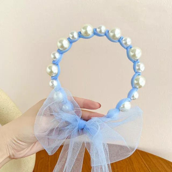 Pearly alice band with tulle bow extension-lavender