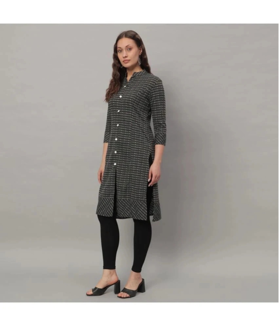 Glito Cotton Blend Striped Front Slit Womens Kurti - Dark Grey ( Pack of 1 ) - None