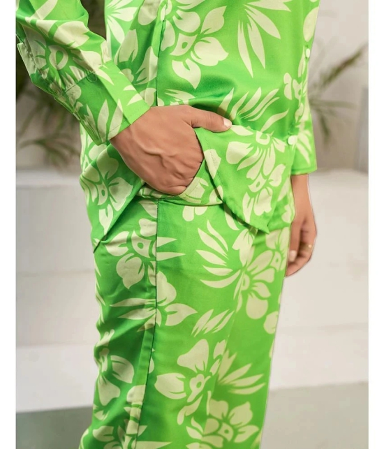 Selvia Lime Green Printed Pant Top Set - None