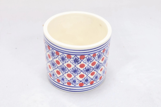 Khurja Pottery Indoor Pot Pipe Shape Red and Blue Colour Small Size 4 Inches