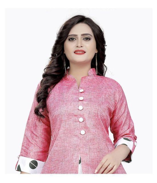 Rangrasiya - Pink Cotton Blend Womens Flared Kurti - M