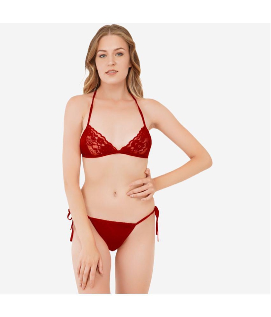 SELETA - Maroon Assorted Cotton Lycra Women's Bra & Panty Set ( Pack of 1 ) - None